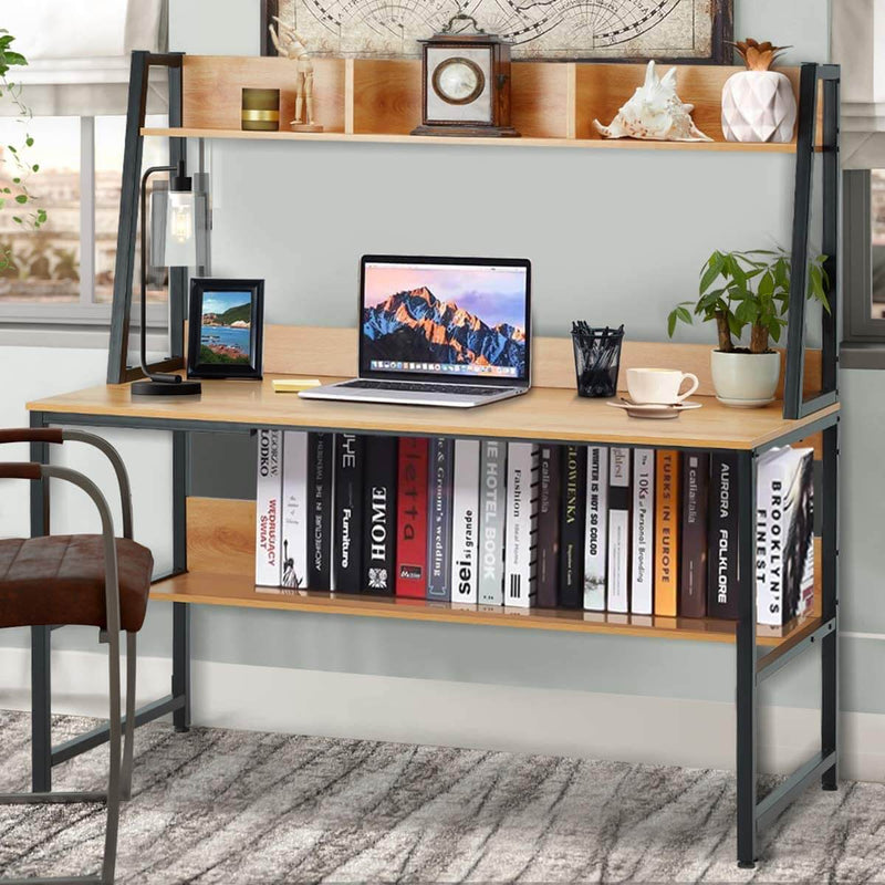 55'' Computer Desk Table Workstation Desk with Hutch & Bookshelf, Walnut