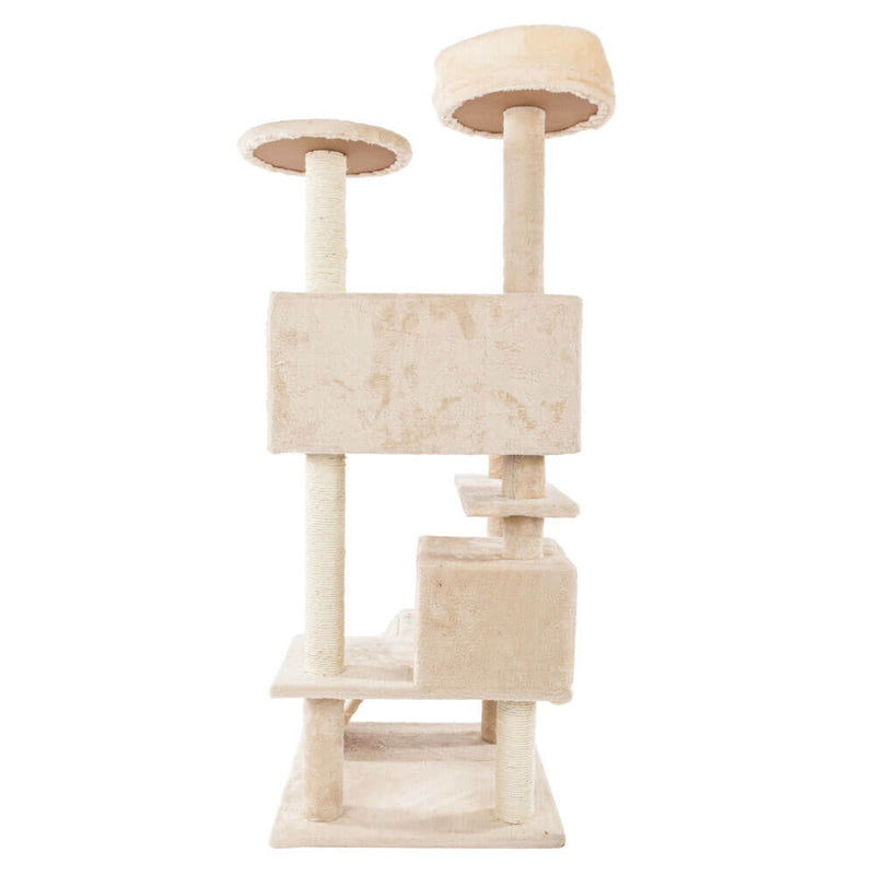 Solid Cute Sisal Rope Plush Cat Climb Tree Cat Tower Beige 52 inches
