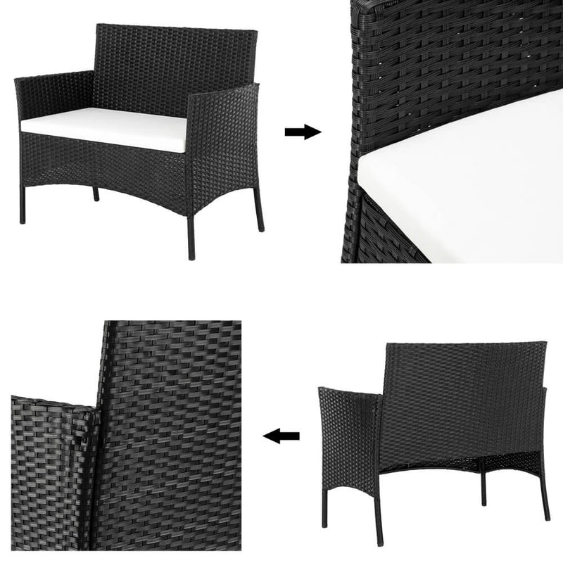 4 Pieces Outdoor Conversation Set Patio Dining Set Rattan Sofa Set Black
