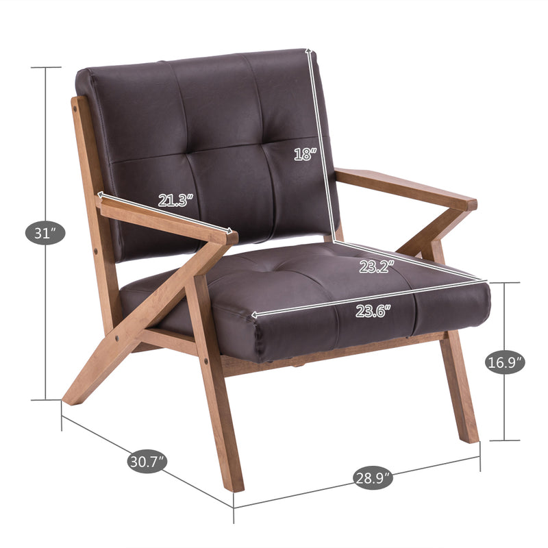 Mid-Century Modern Accent Armchair Solid Hardwood Upholstered Linen Lounge Chair, Suede Brown