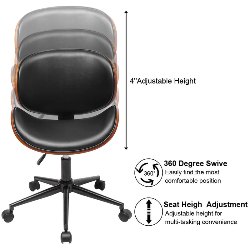 Walnut Bentwood Adjustable Height Office Chairs Barstool with Curved Back