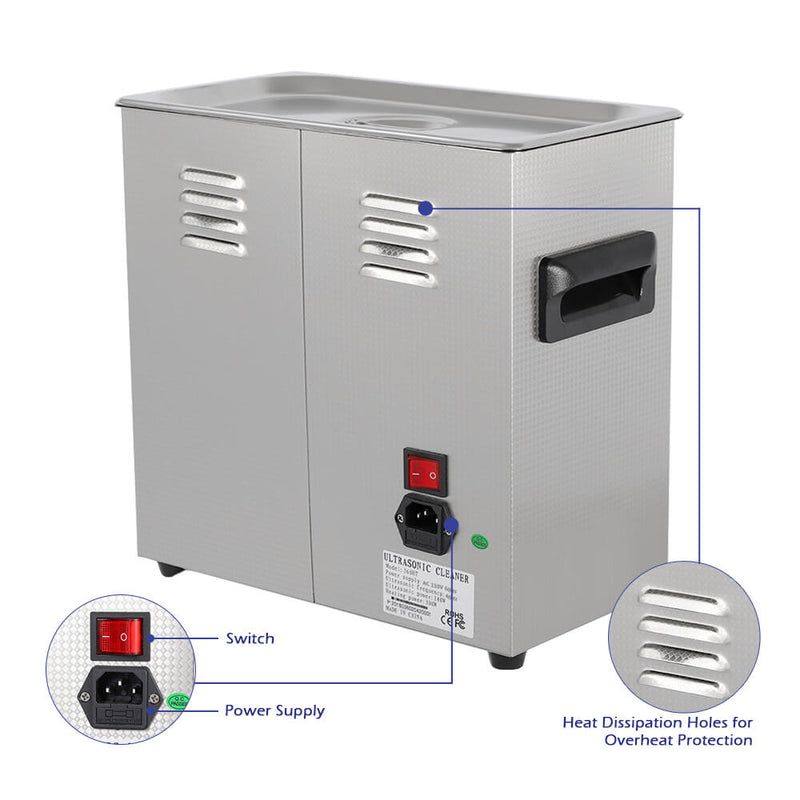 6L Commercial Ultrasonic Cleaner Large Capacity Stainless Steel with Heater and Digital Timer