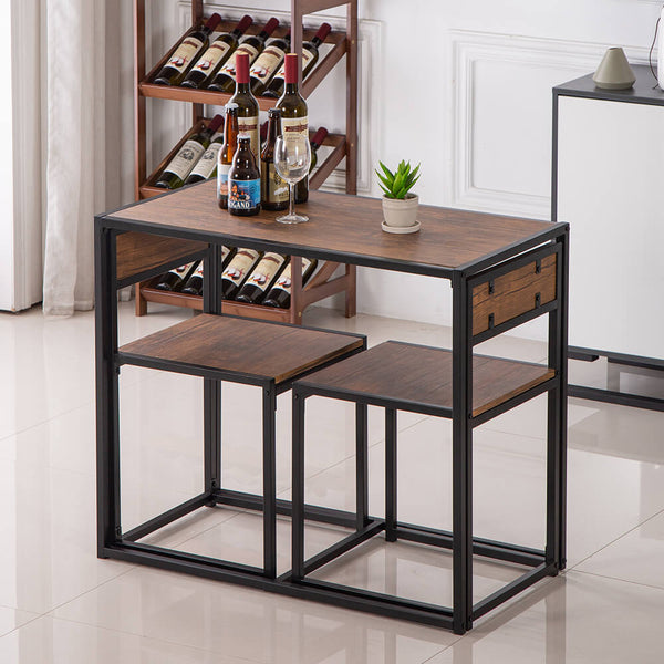 Elm Wood Simple Breakfast Table And Chair Three-Piece