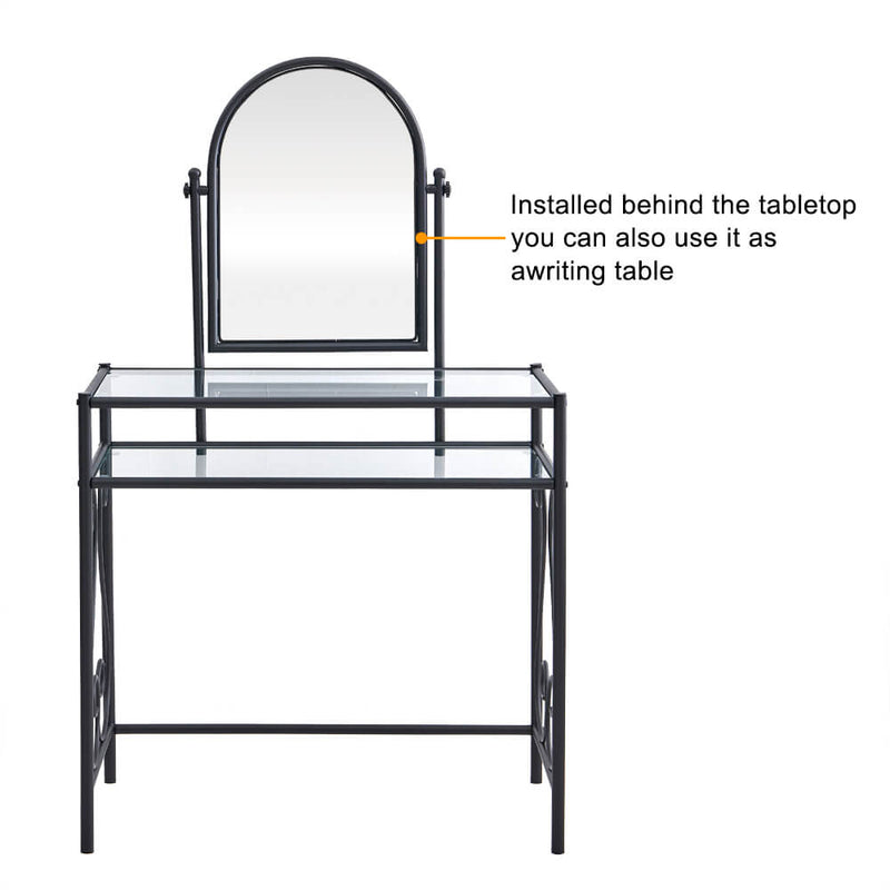 Simple Iron Dresser with Square Dressing Stool Black