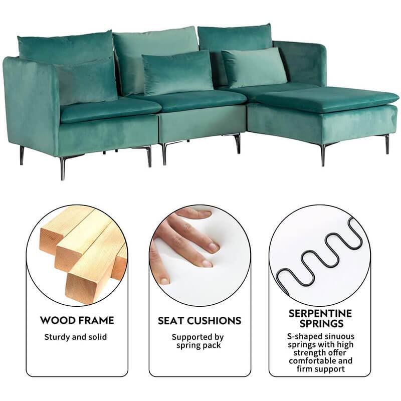 Convertible 3-Seat Sectional Sofa L-Shaped Couch Green