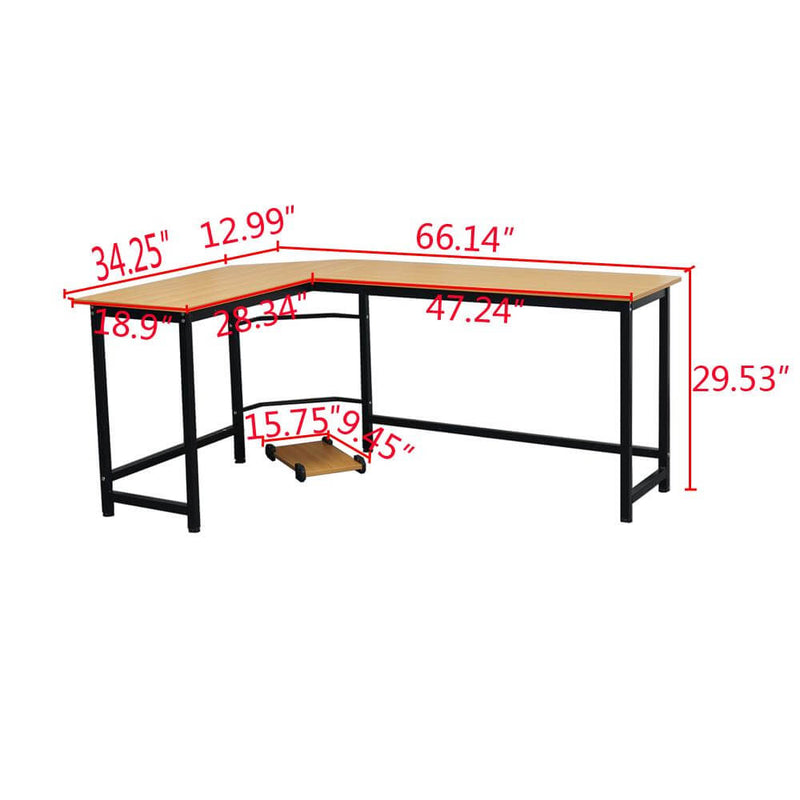 L-Shaped Desktop Computer Desk Beech Wood Color