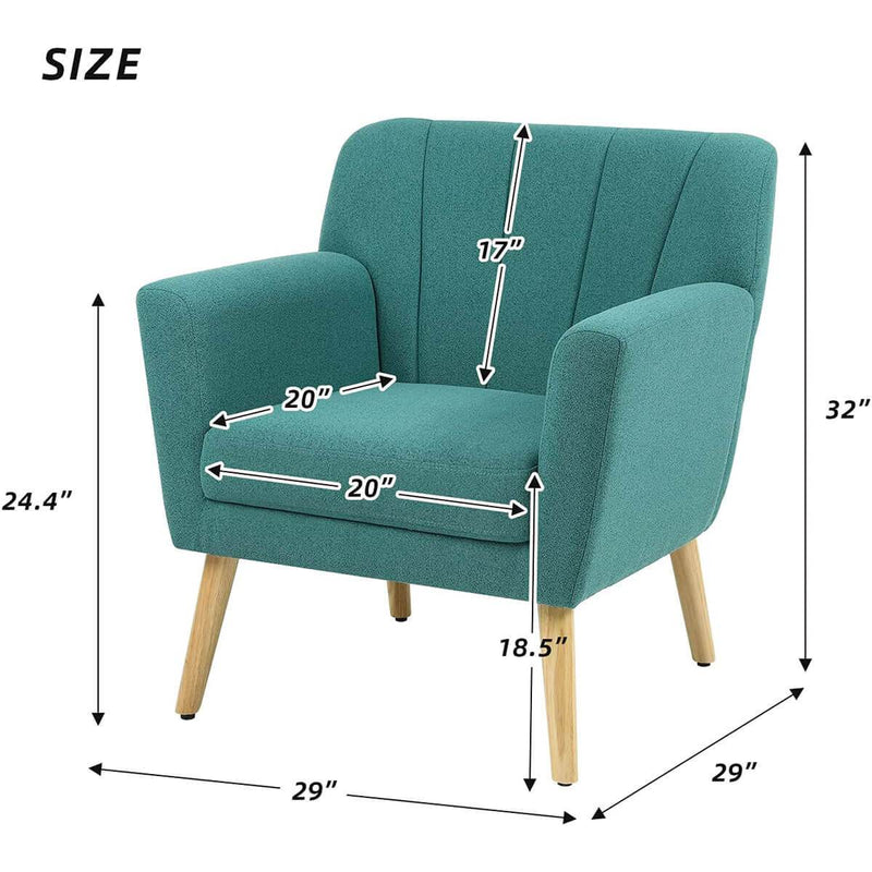 Mid-Century Modern Fabric Club Chair Solid Wood Legs Accent Chair Green