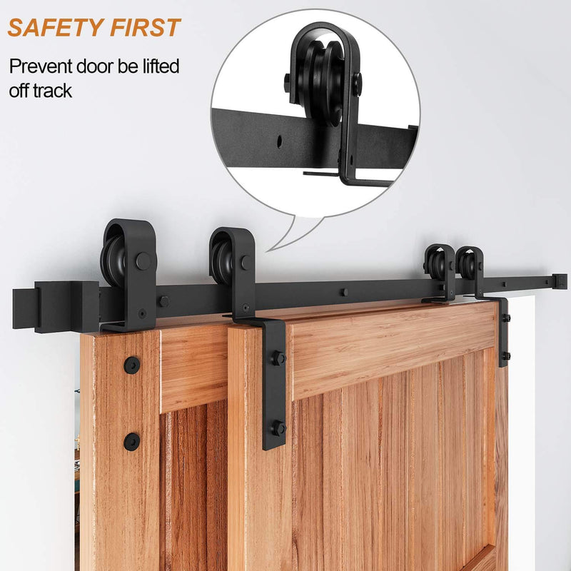 Bypass Sliding Barn Door Hardware One-Piece Flat Track for Double Wooden Doors 5-8 FT