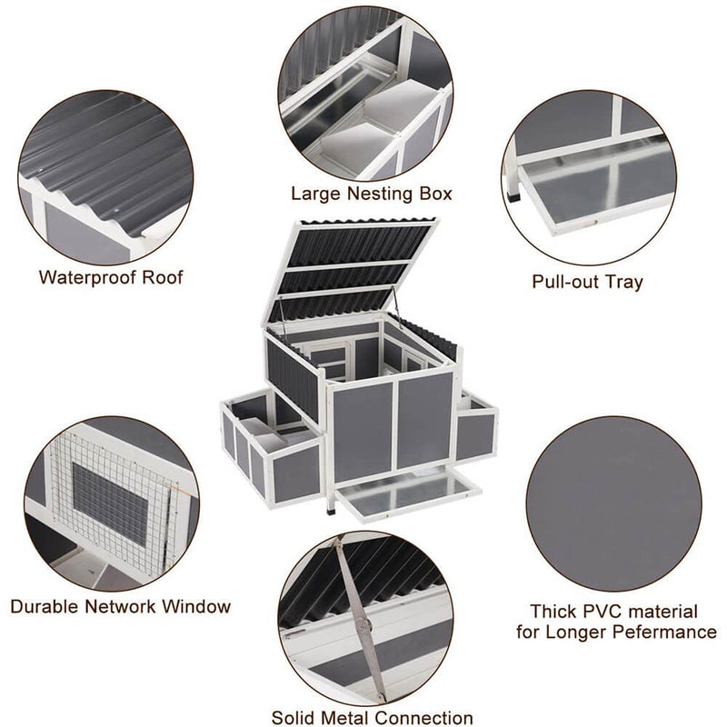 Large Chicken Coop Wooden Cage With Playpen Gray