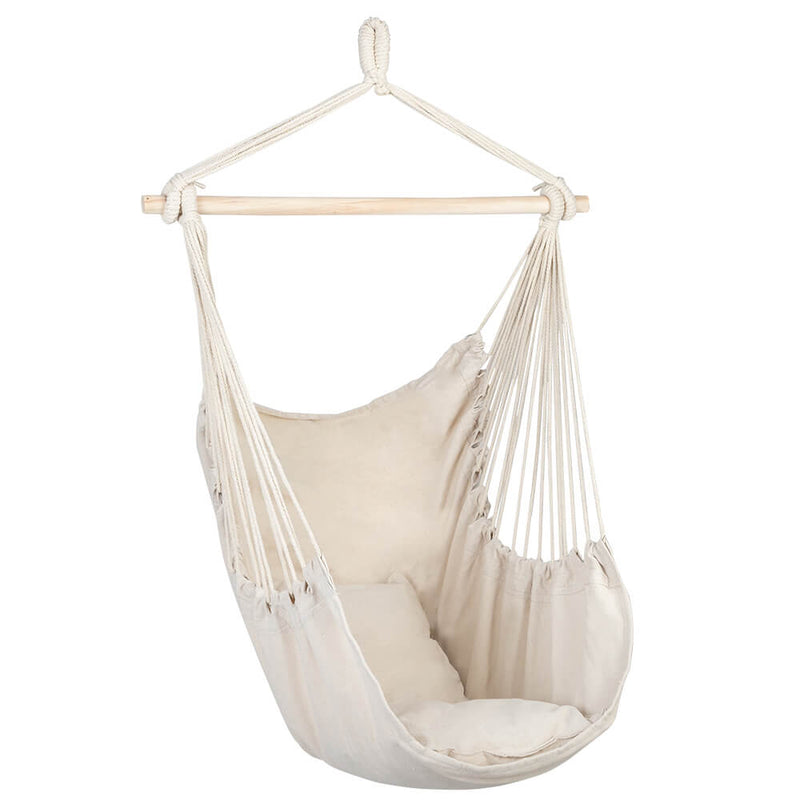 Hammock Swing, Hanging Rope Hammock Chair, Cotton Hanging Air Swing with Cushions for Porch Yard Tree Bedroom, Beige