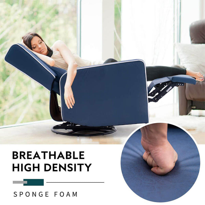 360-Degree Swivel Gliding Recliner,Leathaire Upholstered Recliner Blue