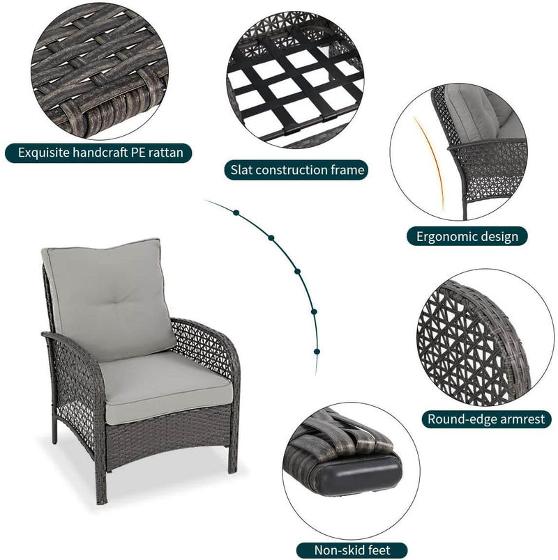 4 Pcs Outdoor Patio Furniture Sets Rattan Sofa Chair Wicker Set, Backyard Porch Balcony Furniture, Black