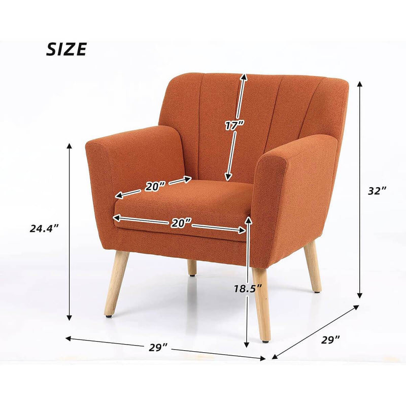 Mid-Century Modern Fabric Club Chair Solid Wood Legs Accent Chair Orange