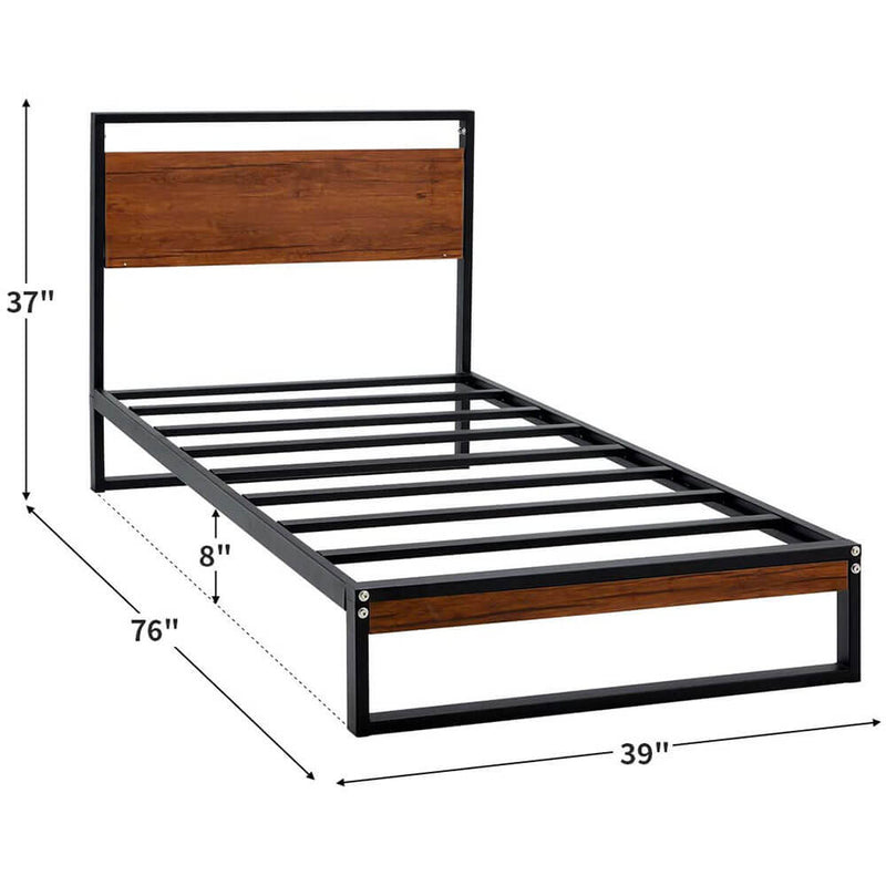 Twin Bed Frame with Wooden Headboard,Platform Metal Bed Frame with Footboard