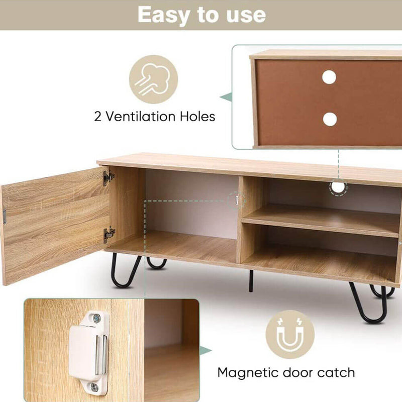 Modern TV Stand Wood TV Console Cabinet with 2 Storage Shelves and Hairpin Legs