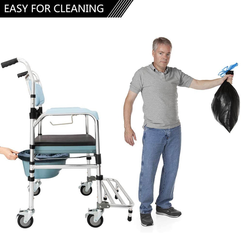 4 in 1 Multifunctional Aluminum Elder People Commode Chair Bath Chair Light Blue