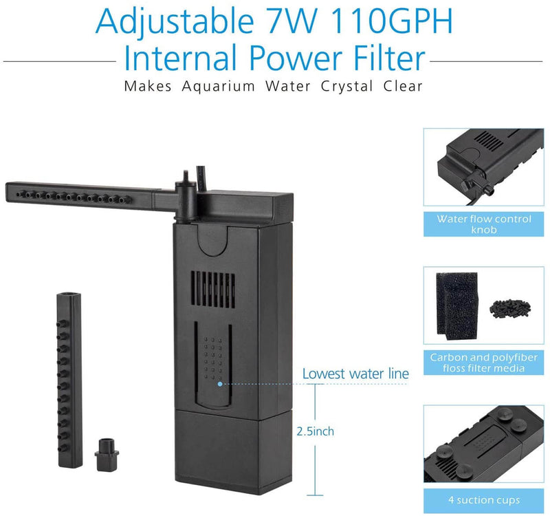 LED Glass Aquarium Kit Fish Tank with Undetachable 3D Rockery Background Decor