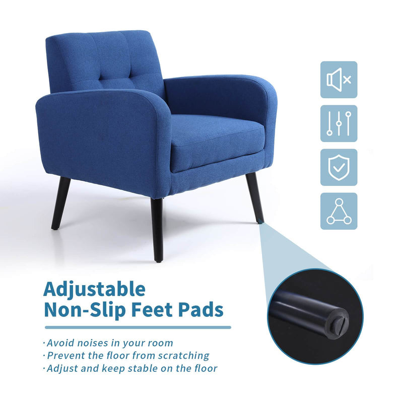 Tufted Upholstered Modern Linen Fabric Accent Chair Comfy Reading Navy Blue