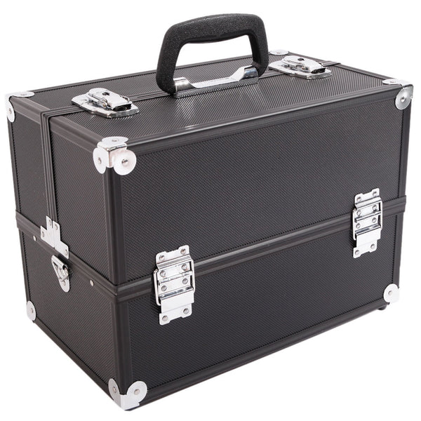 Aluminum Alloy Makeup Train Case Jewelry Box Organizer Black