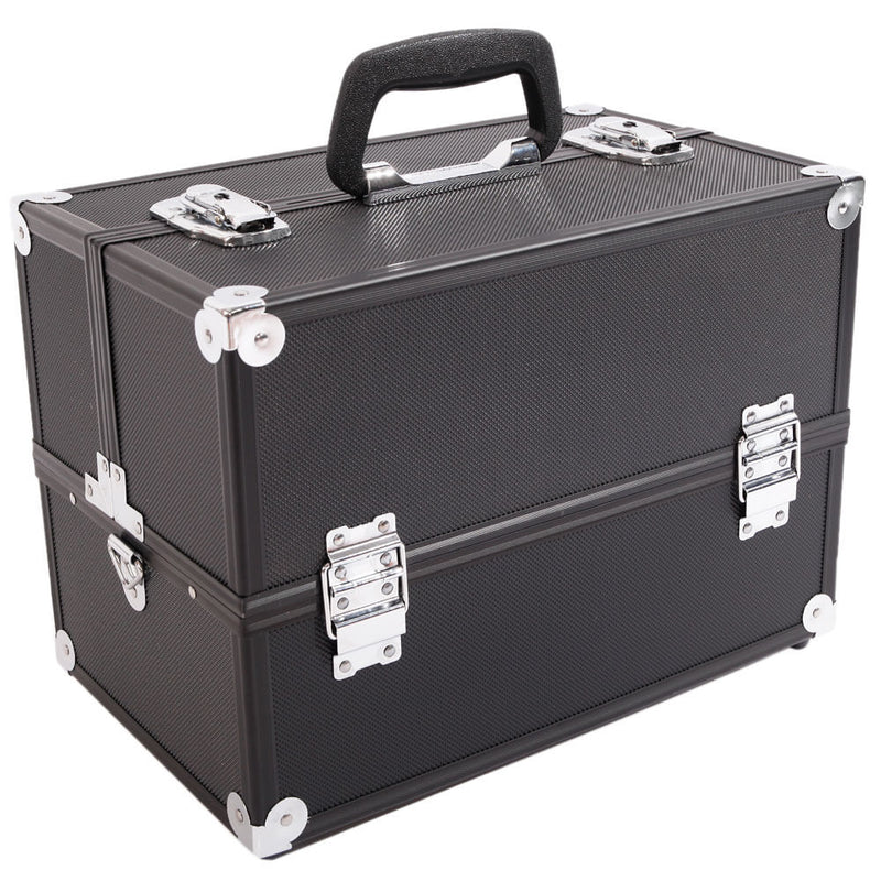 Aluminum Alloy Makeup Train Case Jewelry Box Organizer Black