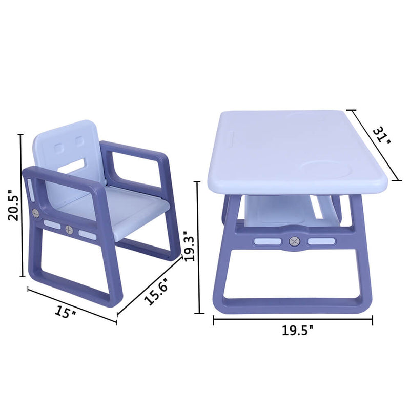 Multipurpose Kids 3-Pieces Table and Chair Set Certified Safe and Easy Clean Purple