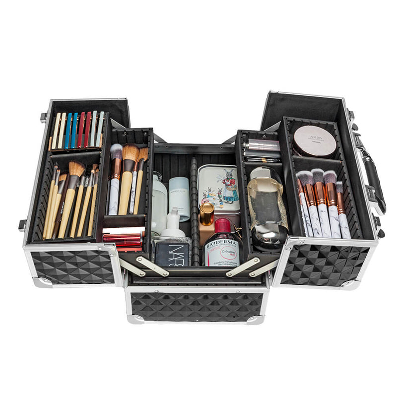 Multi-layer Professional Portable Aluminum Cosmetic Makeup Case Black