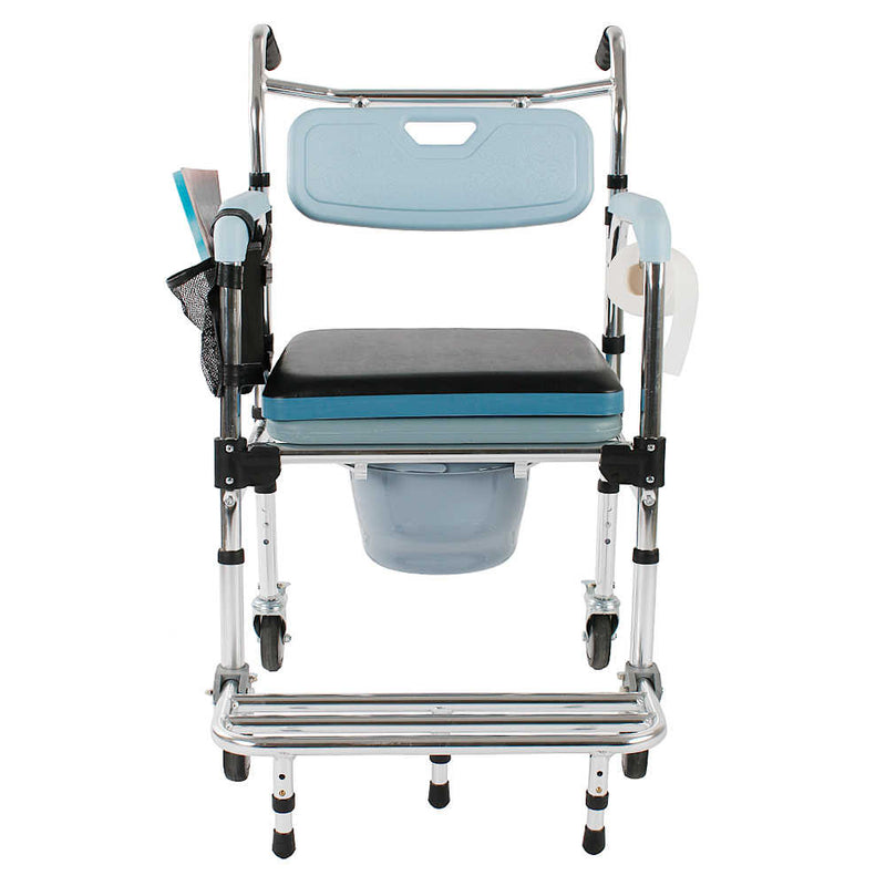 4 in 1 Multifunctional Aluminum Elder People Commode Chair Bath Chair Light Blue