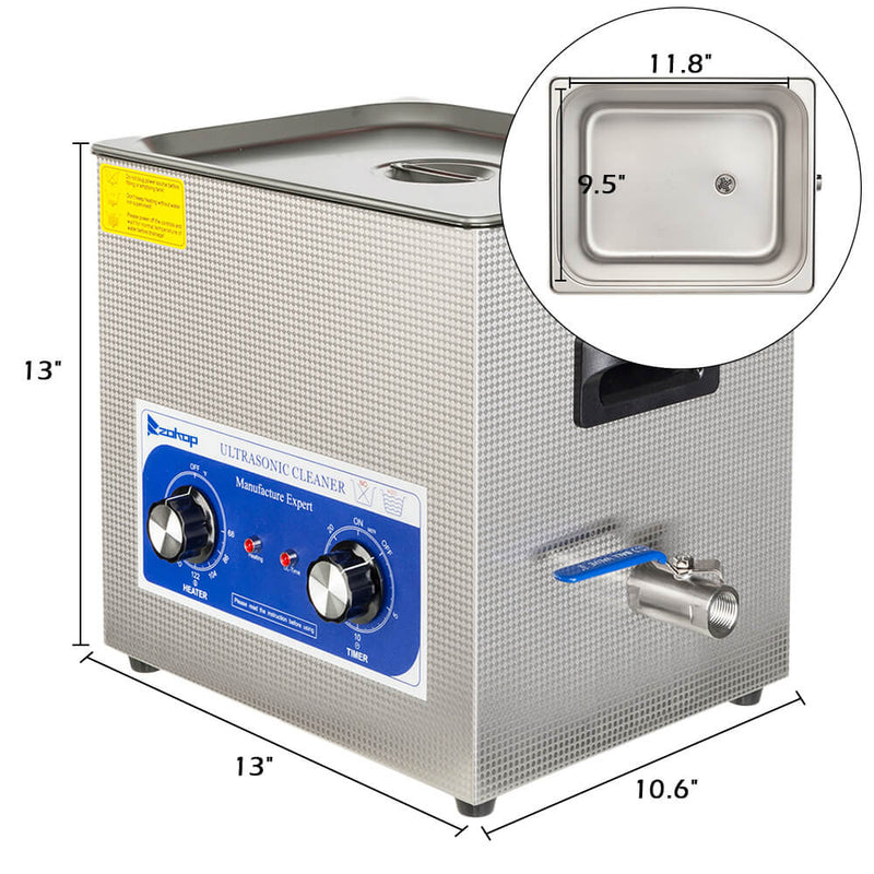 10L Commercial Ultrasonic Cleaner Large Capacity Stainless Steel with Heater and Digital Timer