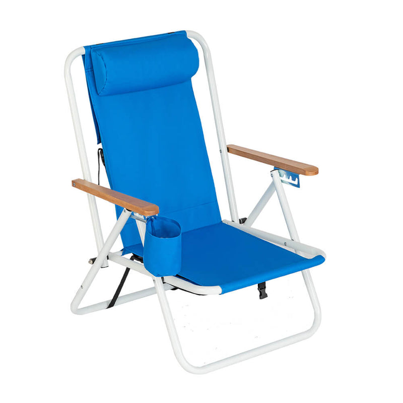 Backpack Folding Beach Chair, Camping Pool Chairs with Armrest & Padded Headrest Cup Holder Blue