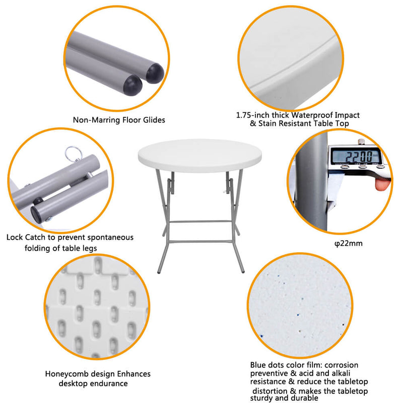 32 inches Round Folding Table Outdoor Folding Utility Table White