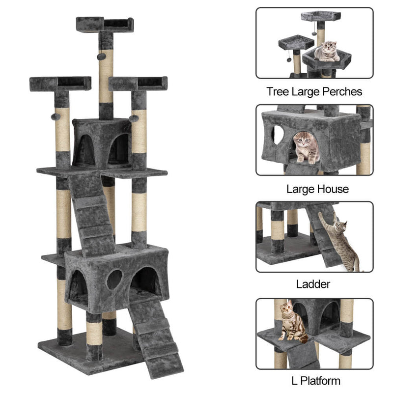 Cat Tree Tower Condo Furniture  Scratch Post Pet House Gray 66 inches