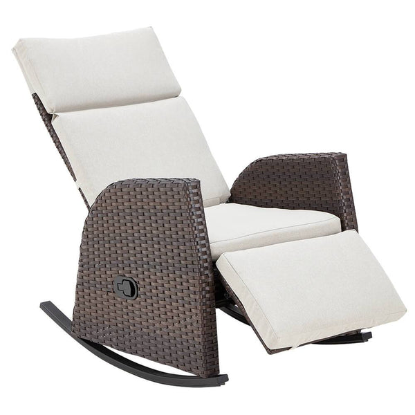 Outdoor Rocking Recliner Wicker Sofa Chair Adjustable Recliner Lounger with Thicken Cushion