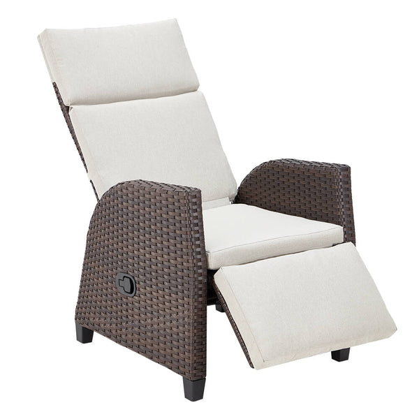 Outdoor Wicker Recliner Sofa Chair Adjustable Recliner Lounge with Thicken Cushion
