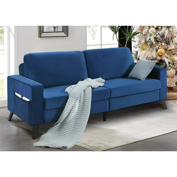 79" Velvet Sofa 3 Seater Couch Loveseat  in Navy Blue