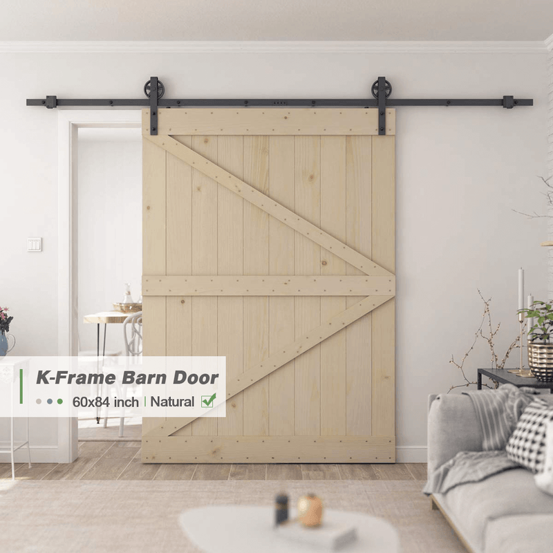 Sliding Barn Wood Door Slab Pre-Drilled Unfinished Natural Color Spruce Wood