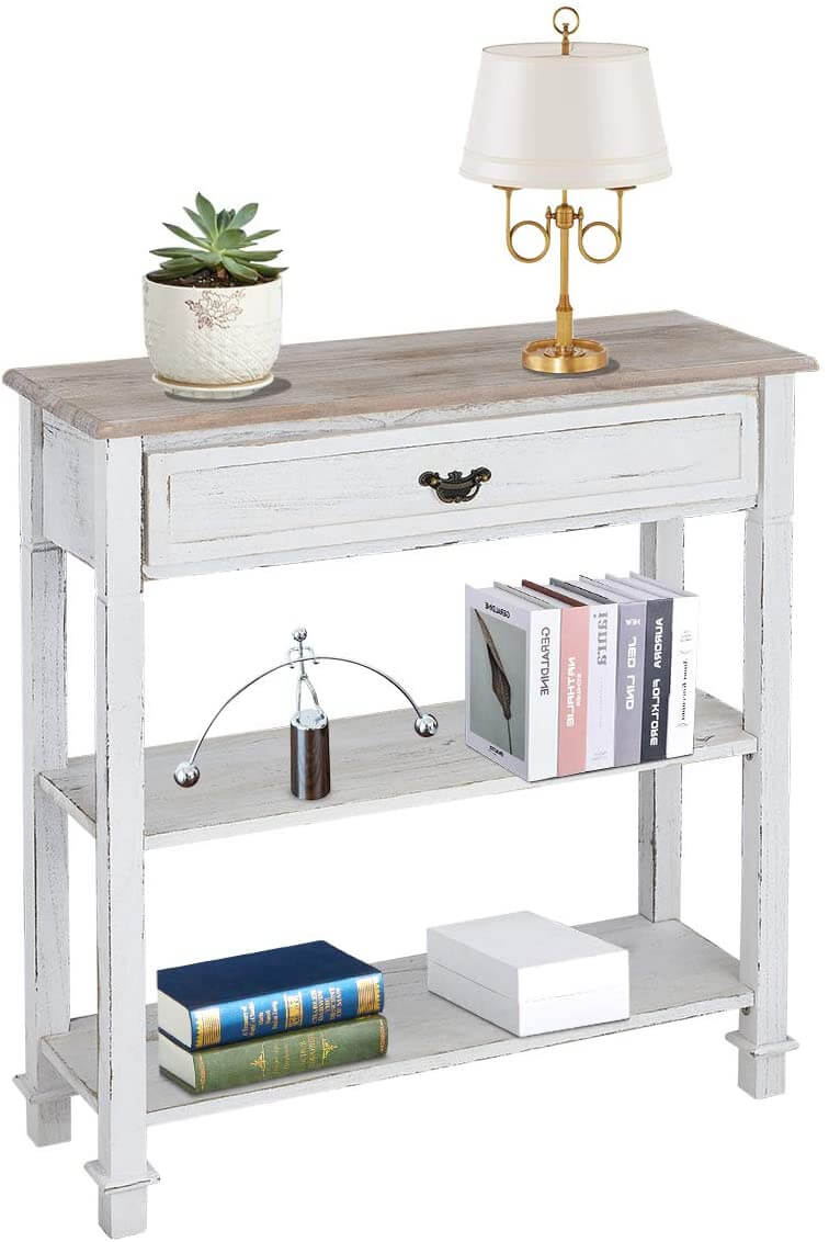 Console Table Entryway Table 3 Tiered Sofa Table Classic Design with Drawer and Opening Shelves, Entryway Hall Table, Sofa Tables Narrow Easy Assembly