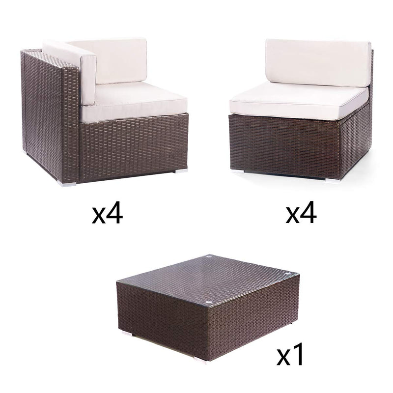 9 Pieces Patio PE Rattan Wicker Sofa Sectional Furniture Set Brown