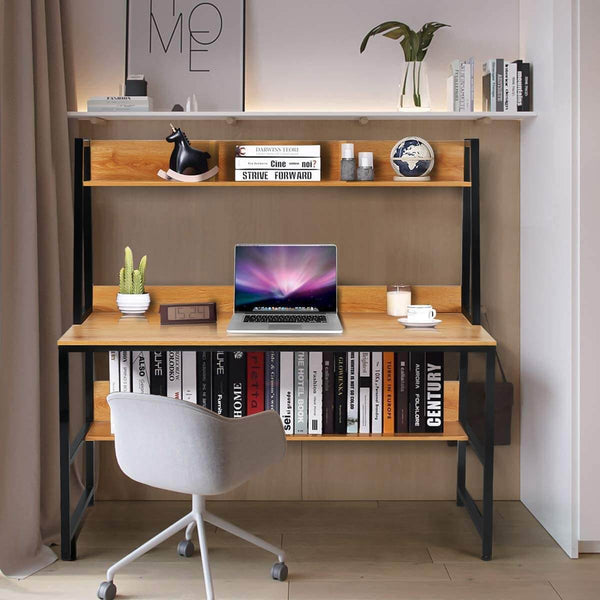55'' Computer Desk Table Workstation Desk with Hutch & Bookshelf, Walnut