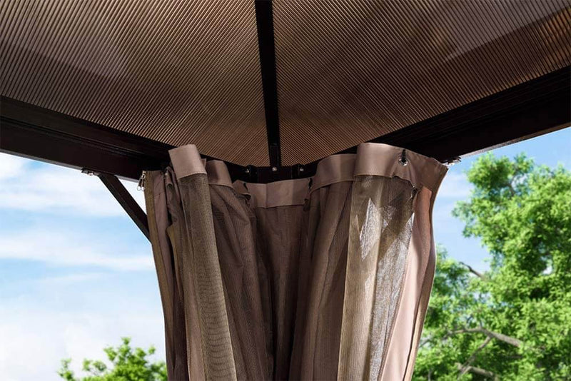 Patio Gazebo Hardtop Gazebo, 10’x10’ Aluminum Frame Gazebo with Mosquito Netting & Curtains for Backyard