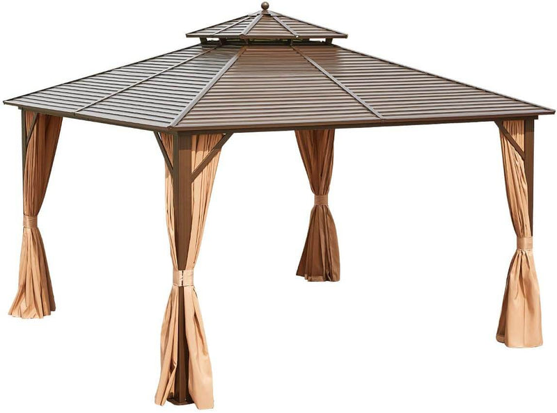 12'x12' Hardtop Gazebo Canopy Galvanized Steel Pergolas with Netting & Curtains