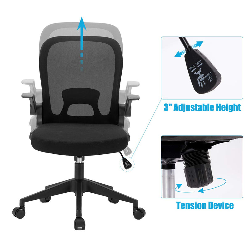 Swivel Office Chair Folding Back Adjustable Height (Black)