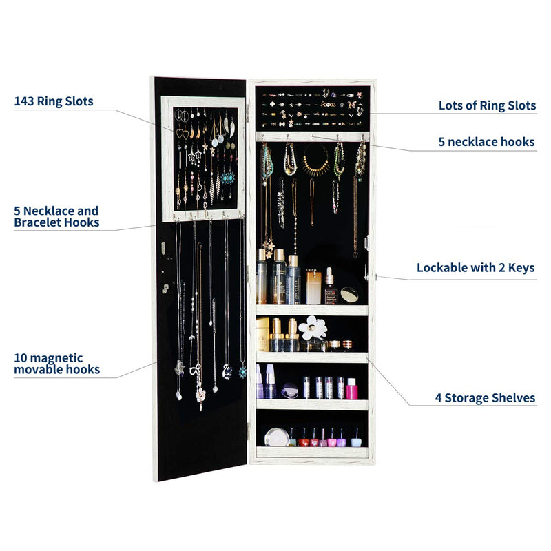 White Wood Grain Coated Jewelry Organizer Jewelry Cabinet in Lockable Design