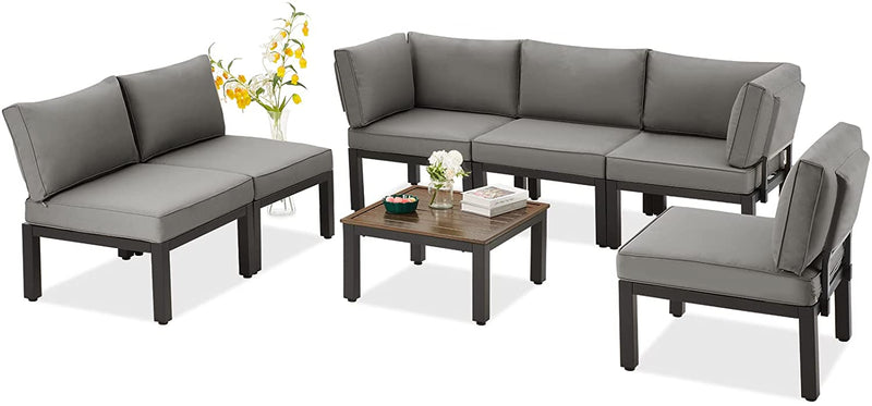 7 Pieces Outdoor Conversation Set with Coffee Table Gray