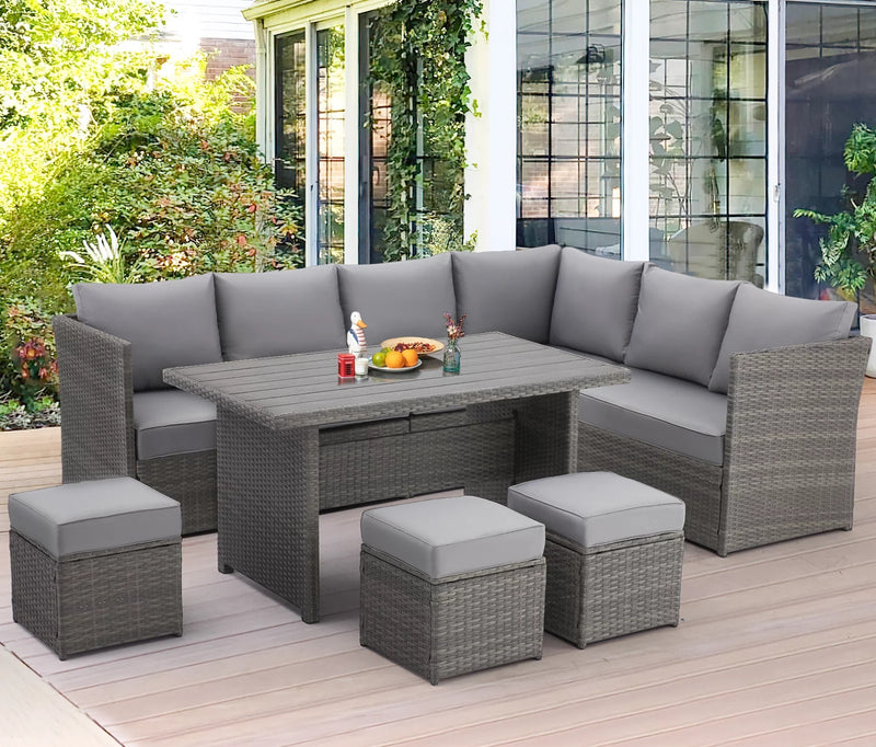7-Piece Rattan Wicker Sectional Sofa Couch in Dark Gray