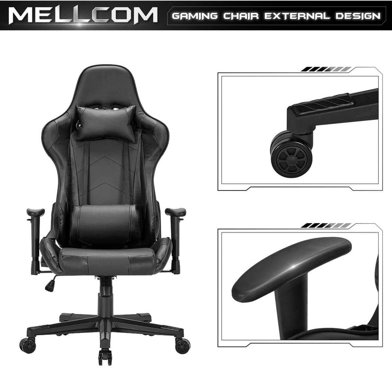 Gaming Chair Computer Game Chair Office Chair Ergonomic High Back PC Desk Chair Height Adjustment Swivel Rocker with Headrest and Lumbar Support Lumbar Pillow (Black)
