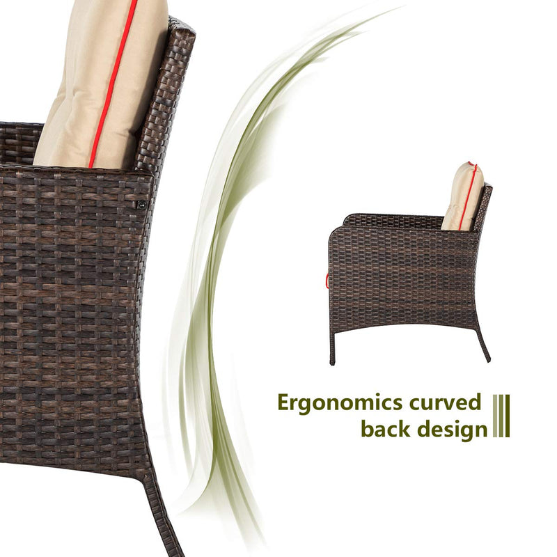 5 Pcs Patio Furniture Set Outdoor Chair and Ottoman Set with Cushions & Side Table PE Wicker Rattan