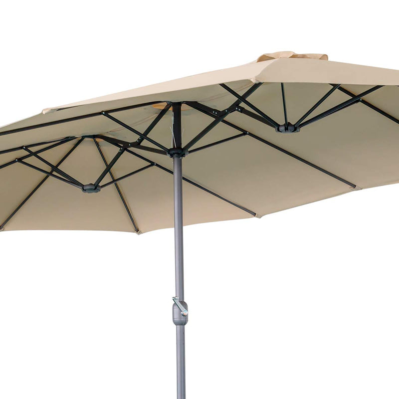 15x9ft Double-Sided Patio Umbrella, Large Market Sunbrella Table Umbrellas with Crank Air Vents (Beige)