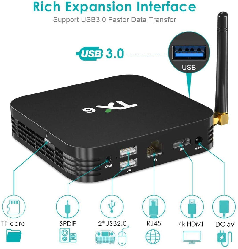 Upgrade TX6 Android 9.0 Smart TV Box H6 Quad Core USB 3.0 2.4G WiFi BT 4K HD H.265 Set Top Box 4K HD Network Smart Media Player