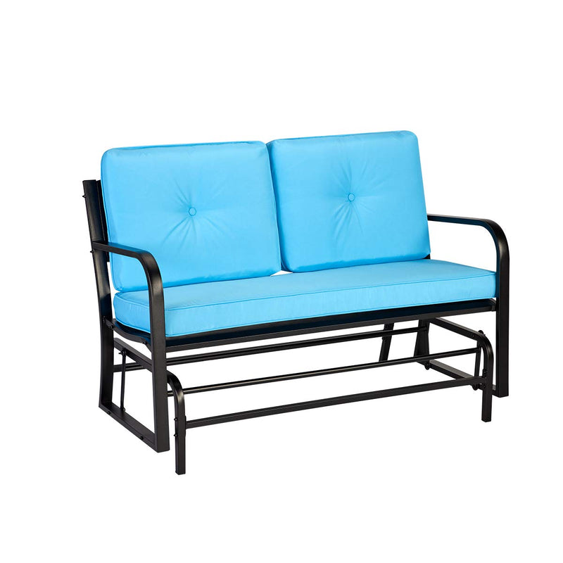 Outdoor Patio Glider Bench Swing Chair with Blue Removable Cushion