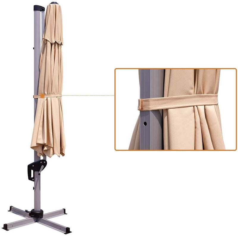 11FT Patio Umbrella Double Top Cantilever Umbrella Outdoor Offset Hanging Umbrella with Easy Tilt and 360° Rotation, Beige